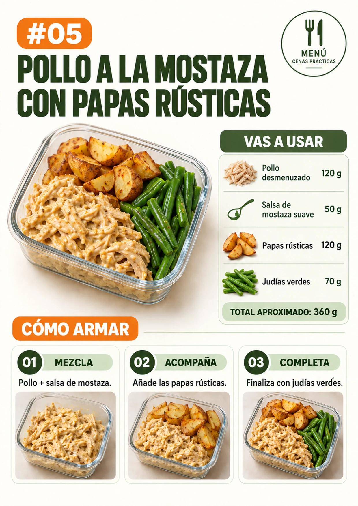 Combinación 5 de pollo a la mostaza con papas rústicas